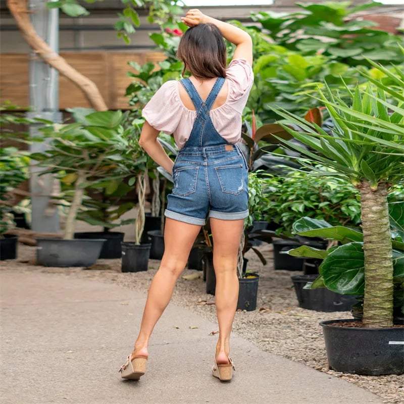 Blue Denim Overall High Rise Shorts